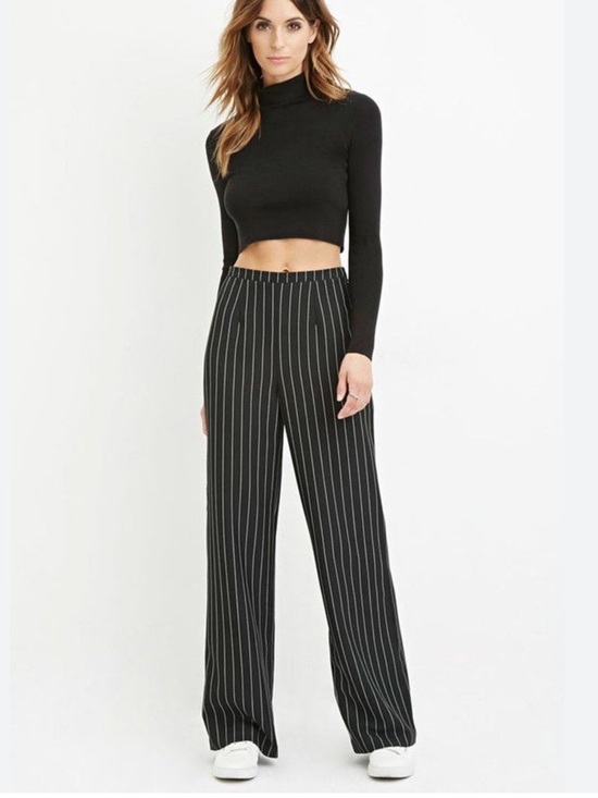 Forever 21 Pants - Forever 21 Black Pinstripe Wide-Leg Pants